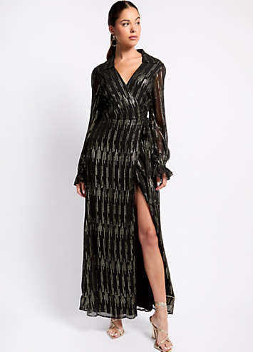 Little Mistress Black and Gold Maxi Wrap Dress by Vogue Williams Freemans