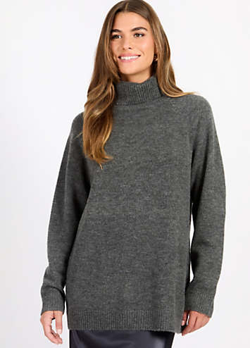 Little Mistress Grey Knit Roll Neck Jumper by Vogue Williams