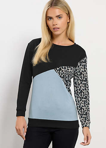 M&Co Petite Colourblock Leopard Print Top Freemans