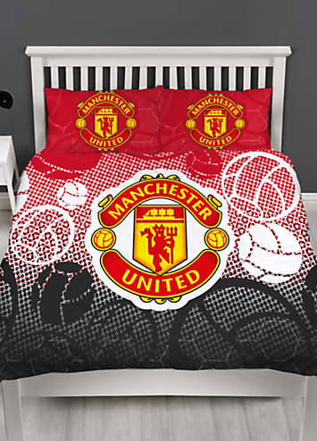 Bedding Single Manchester United FC Official Reversible Duvet Cover Set Single | Old Trafford Stadium & Badge Design, 100% Cotton 100% Cotton Recycled Bedding