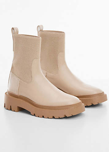 Mango Mochi Light Beige Platform Track Sole Ankle Boots Freemans