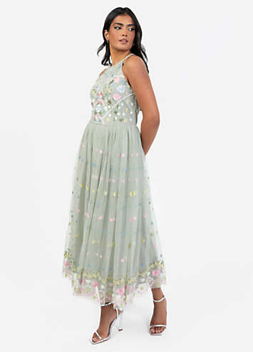 maya embroidered halter neck prom maxi dress in multi Maya Hot Pink Floral Embellished Halter Neck Maxi Dress  Maya Deluxe