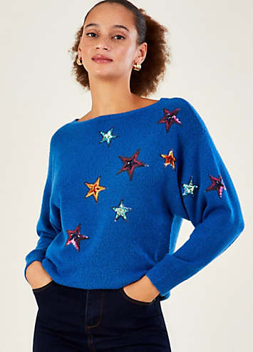 Monsoon Bright Sequin Star Jumper with Recycled Polyester | Freemans