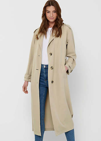 Trench Coat ONLY ONLLINE Long – Manteau élégant à Ceinture Pour Femme