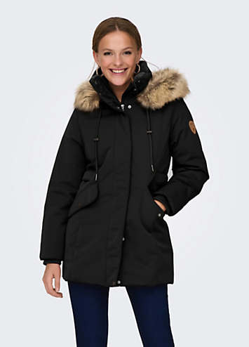 Only faux fur parka jacket on sale