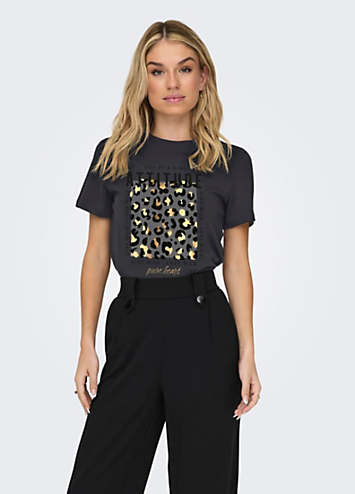 Only Kita Life Attitude Metallic Print T-Shirt | Freemans