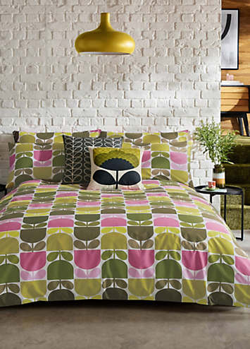 Orla Kiely Block Garden - Set di biancheria da letto con copripiumino e 2 federe, per letto matrimoniale, 200 x 200 cm, colore: panna