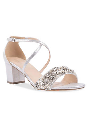 Paradox London ’Maeve’ Silver Shimmer Block Heel Ankle Strap Sandals ...