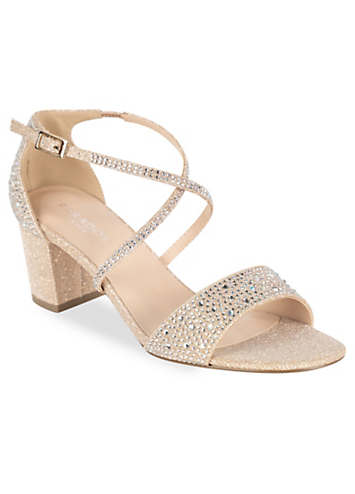 Paradox London Champagne Glitter ’Ines’ Mid Block Heel Ankle Strap ...