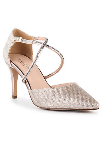 Paradox London Glitter ’Kennedy’ Champagne High Heel Ankle Strap Court ...