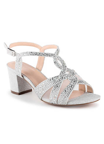 Paradox London Glitter Nadia Silver Wide Fit Block Heel Sandals