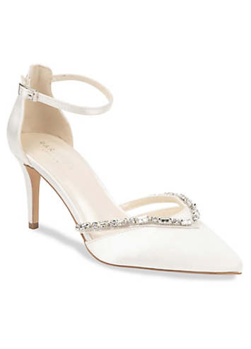 Paradox London Ivory Satin ’Kavita’ High Heel Ankle Strap Court Shoes ...