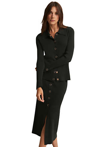 Phase Eight Irina Ribbed Button Front Knit Top | Freemans