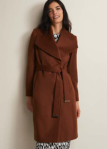 Tan belted wool coat on sale