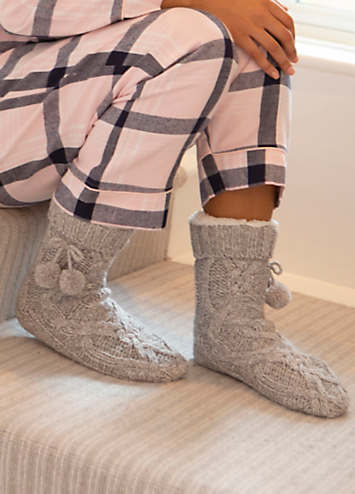 Pour Moi Next Ladies Boot Slippers Pour Moi Cosy Cable Knit