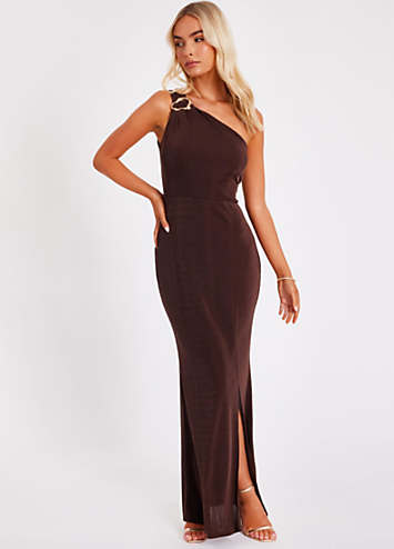 quiz brown dress Brown Quiz Glitter Ruffle Midaxi Dress