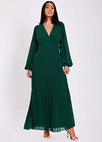 test of time maxi dress green Quiz Bottle Pleated Chiffon Hotfix Shoe Size_10.5