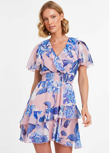 HOT Mini Dress Dress Quiz Quiz Pink And Blue Floral Chiffon Mini