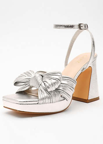 Quiz Silver Foil Bow Front Platform Heel Sandals | Freemans