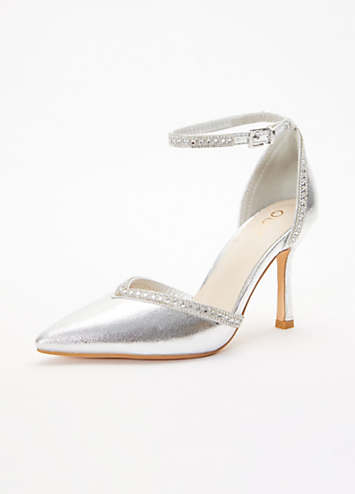 Quiz Silver Shimmer Diamante Trim Court Shoes | Freemans