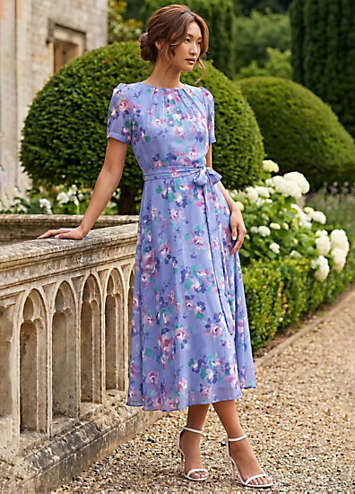 Roman Mini Floral Pleat Neck Dress | Freemans