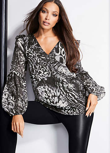 Animal Print High Low Hem Chiffon Blouse by Star By Julien