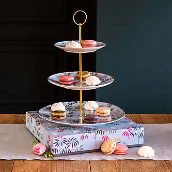 Sara Miller India Fine China with 22ct Gold 3 Tier Cake Stand - Sky ...