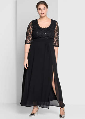 Sheer Sleeve Lace Evening Dress by Sheego | Freemans