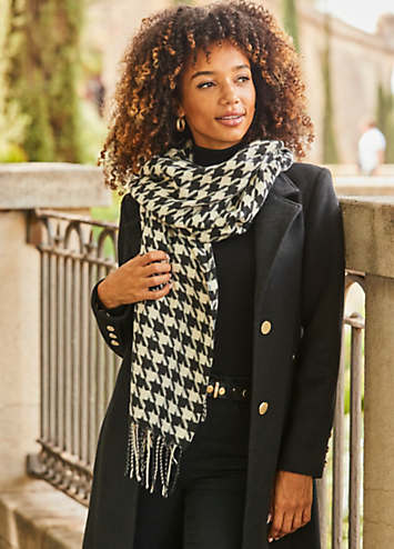 Sosandar Black White Houndstooth Print Scarf Freemans sosandar-black-white-houndstooth-print-scarf-freemans