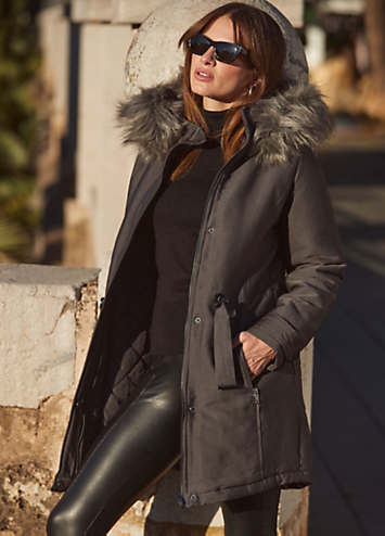 Luxe hooded cheap faux fur coat