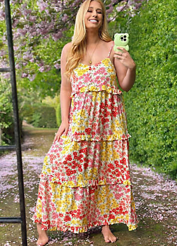 Stacey Solomon Yellow Floral Frill Midi Dress