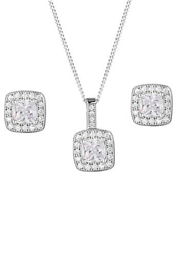 Hoops & Loops Sterling Silver Black Cubic Zirconia Square Solitaire Necklace - 18" Rolo Chain - View #5