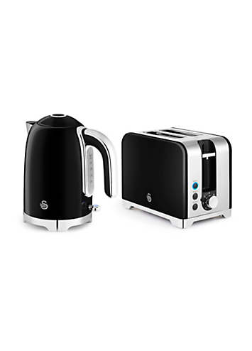 Swan Black Slice Toaster And Kettle Set Swan Symphony Black Kettle Slice  Toaster Contemporary Matching Kit