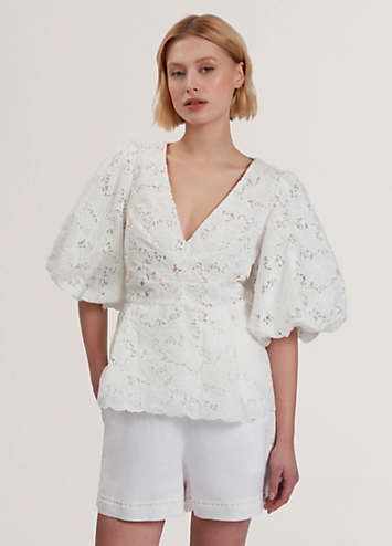 Ted Baker Ellari Tie Front Detail Balloon Sleeve Top | Freemans