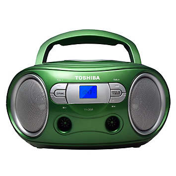 white portable cd player with speakers