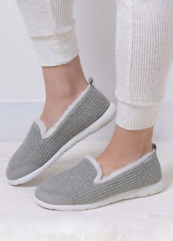 Totes Isotoner Ladies Grey Iso-Flex Waffle Full Back Slippers