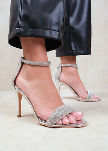 Where's That From Sabra Silver Diamante Ankle Strap High Heel
