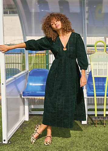 white stuff green dress Lucy Mid Sleeve Midi Dress in GREEN PRINT