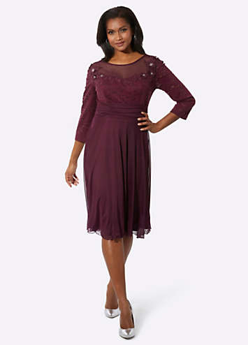 Women’s Sheer Lace Midi Dress with Three-Quarter Length Sleeves main image 1