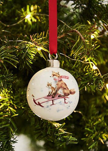 Boule De Noël Wrendale Designs « Merry Little Christmas » – Céramique, Lapin Et Pudding, 7 Cm, Boîte Cadeau