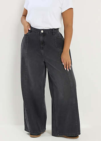 Yours Curve Front Seam Detail Wide Leg Jeans | Freemans