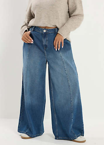 Yours Curve Palazzo Front Seam Wide Leg Jeans | Freemans