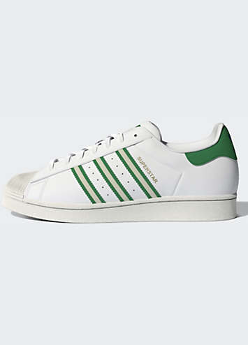 superstar white with green stripes
