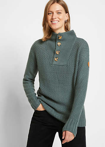bonprix Button Collar Knitted Jumper | Freemans
