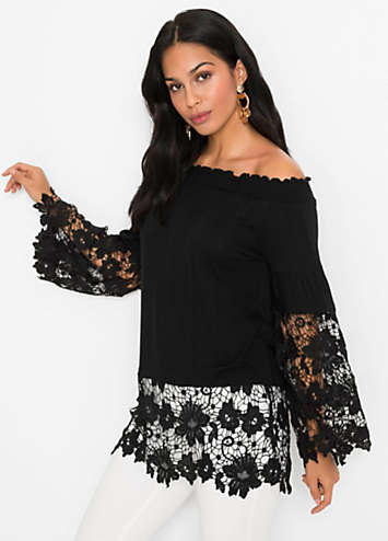 Lace Off Shoulder Long Sleeve Top