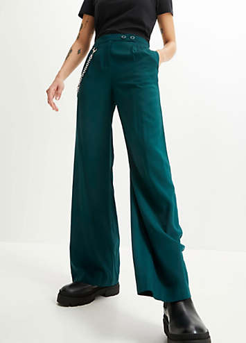 Sosandar Khaki Green Super Soft Ponte Wide-Leg Trousers with Pocket Detail