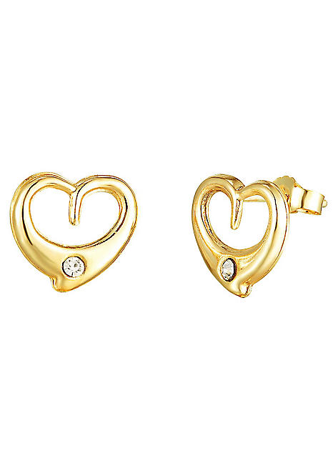 9ct Solid Gold 9 mm Tiffany Style Heart Crystal Stud Earrings