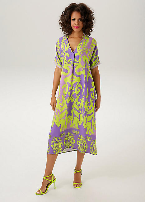 Aniston Graphic Print Vneck Short Sleeve Midi Dress - Freemans Midi Dress New In 26th October 2024