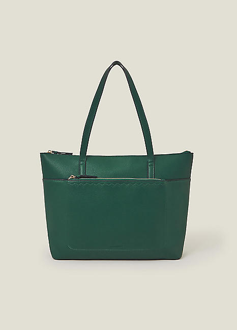  【センスUP☆】Jade Faux Leather Tote Bag Accessorize Zip Pocket Faux Leather Tote Bag | Freemans