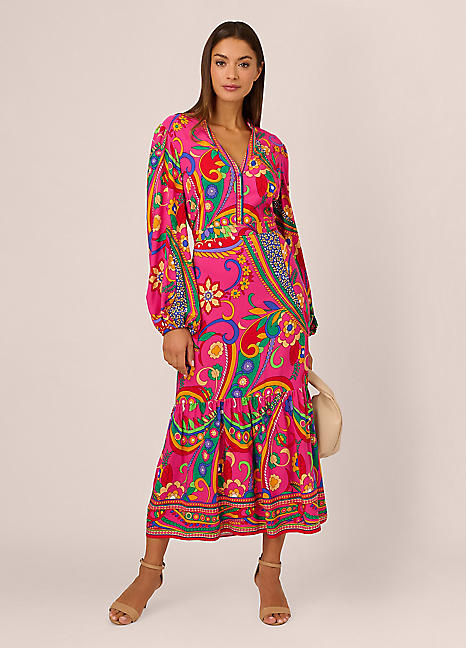 Adrianna by Adrianna Papell Printed Midi Flounce Dress